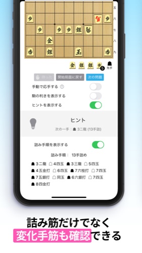 詰み筋だけでなく変化手筋も確認できる